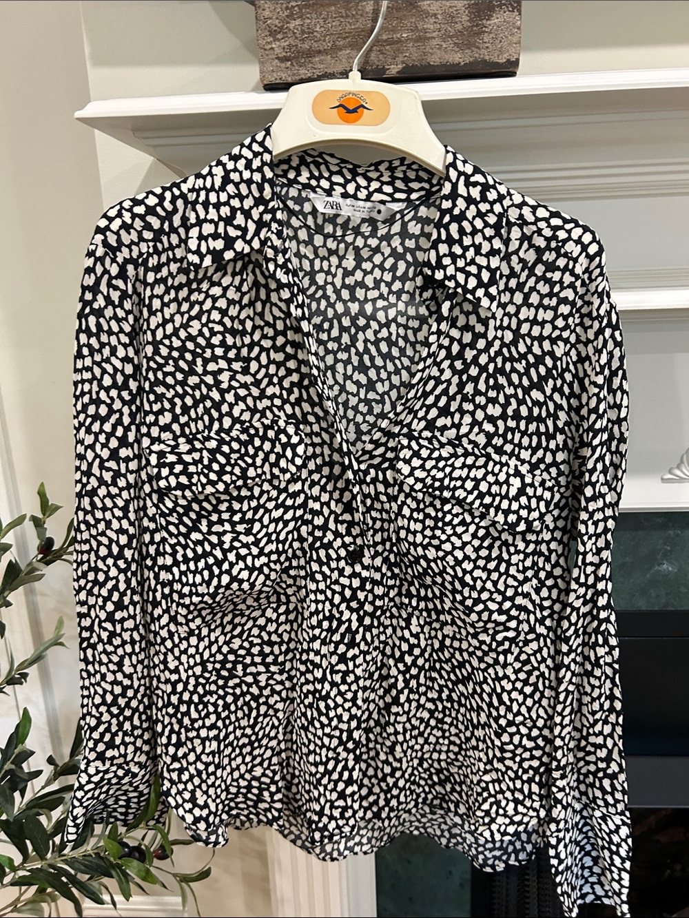 Zara Black and White Abstract Spot Blouse